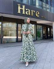 sandibel çiçek desen pamuklu elbise yeşil