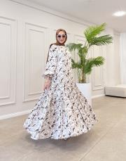 sandibel çiçek desen pamuklu elbise bej