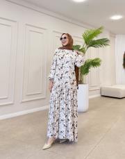 sandibel çiçek desen pamuklu elbise bej 2