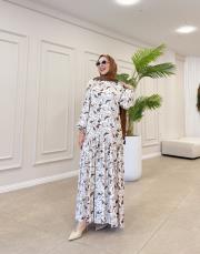 sandibel çiçek desen pamuklu elbise bej 3