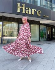 sandibel çiçek desen pamuklu elbise fuşya