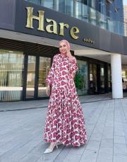 sandibel çiçek desen pamuklu elbise fuşya 3