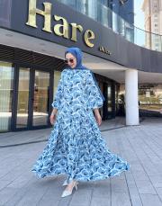 sandibel çiçek desen pamuklu elbise mavi