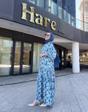 sandibel çiçek desen pamuklu elbise mavi 2