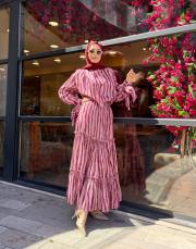 adel desenli kloş etek pembe 5