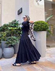 minelya keten volan detay elbise siyah 5