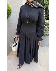 minelya keten volan detay elbise siyah 8