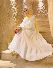 minelya keten volan detay elbise beyaz