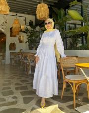 minelya keten volan detay elbise beyaz 4