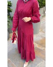 minelya keten volan detay elbise bordo 4