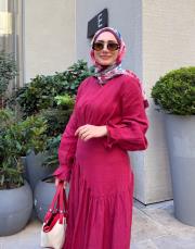 minelya keten volan detay elbise bordo 5