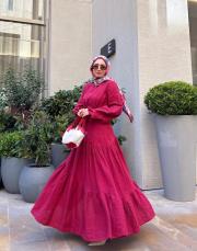 minelya keten volan detay elbise bordo 6