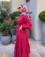 minelya keten volan detay elbise bordo 7