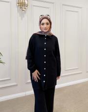 farah cep detay keten gömlek siyah 2