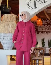 farah cep detay keten gömlek bordo 2