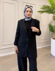 %100 keten blazer ceket siyah