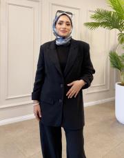 %100 keten blazer ceket siyah 2