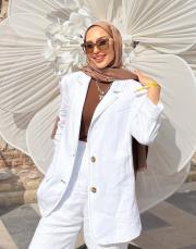 %100 keten blazer ceket beyaz