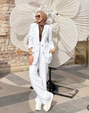 %100 keten blazer ceket beyaz 3