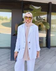 %100 keten blazer ceket beyaz 4