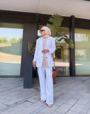 %100 keten blazer ceket beyaz 6