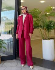 %100 keten blazer ceket bordo 2