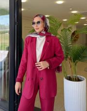%100 keten blazer ceket bordo 3