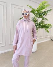 ases biye ve cep detay pamuklu sweat pembe