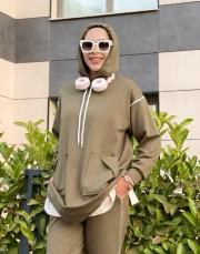 ases biye ve cep detay pamuklu sweat haki