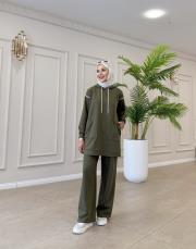 ases biye ve cep detay pamuklu sweat haki 3