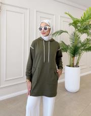 ases biye ve cep detay pamuklu sweat haki 4