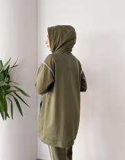 ases biye ve cep detay pamuklu sweat haki 5