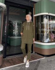 ases biye ve cep detay pamuklu sweat haki 7