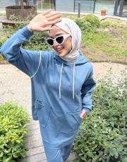 ases biye ve cep detay pamuklu sweat mavi