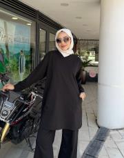 tina iki iplik cepli basic sweat siyah