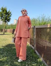 tina iki iplik cepli basic sweat turuncu