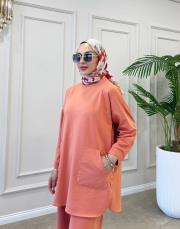 tina iki iplik cepli basic sweat turuncu 6