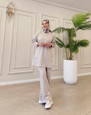 tina iki iplik cepli basic sweat bej 2