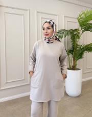 tina iki iplik cepli basic sweat bej 4