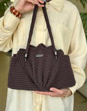 istiridye desen örgü çanta kahve