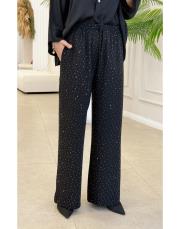 layali taş detaylı pantolon siyah