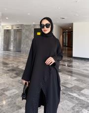 almera taşlı asimetrik tunik siyah