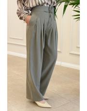 eloria pile detay pantolon haki 2