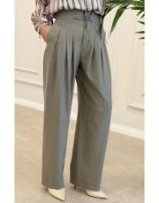 eloria pile detay pantolon haki 3