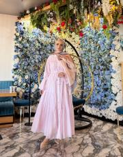 fırfır detay kat kat elbise pembe 2