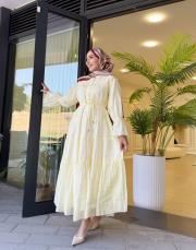 fırfır detay kat kat elbise sarı 4