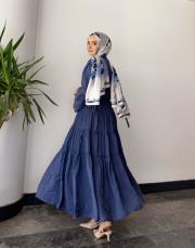 fırfır detay kat kat elbise lacivert