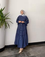 fırfır detay kat kat elbise lacivert 2