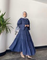 fırfır detay kat kat elbise lacivert 3