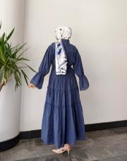 fırfır detay kat kat elbise lacivert 4